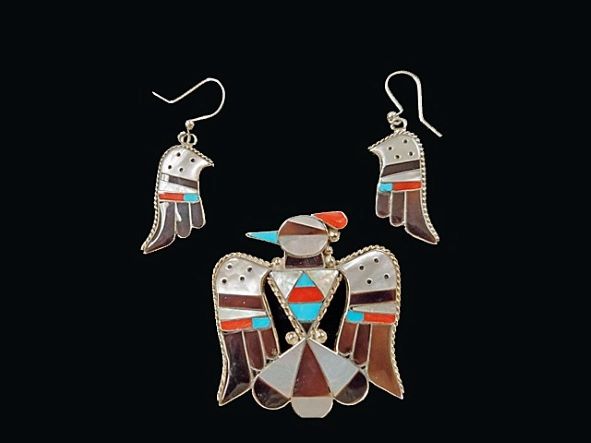 Zuni Inlaid Pendant and Matching Earrings